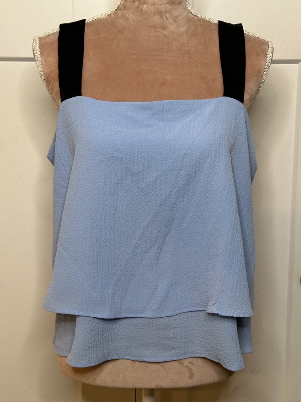 DKNY Women's Contrast-Strap Layered Tank Frosting Blue Size L